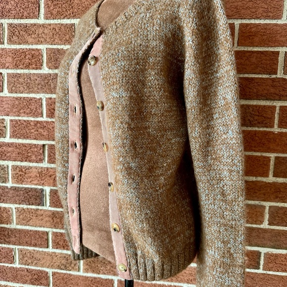 Josa 100% Alpaca Knit Button Up Cardigan Sweater Brown Beige Crew, Size 2 - Picture 4 of 15